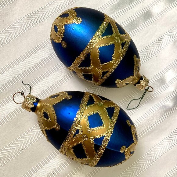 Vintage Pier Imports Glass Christmas Ornaments – Set of 4 (Red & Blue with Gold - Picture 2 of 8